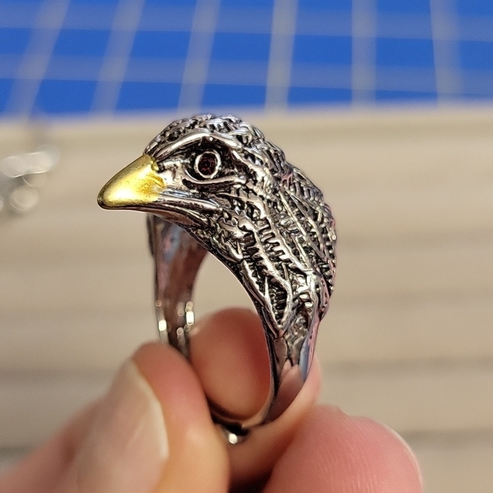 Eagle Head Red Eye Gold Tone Beak Silver Tone Ring Size 9.5 Adjustable